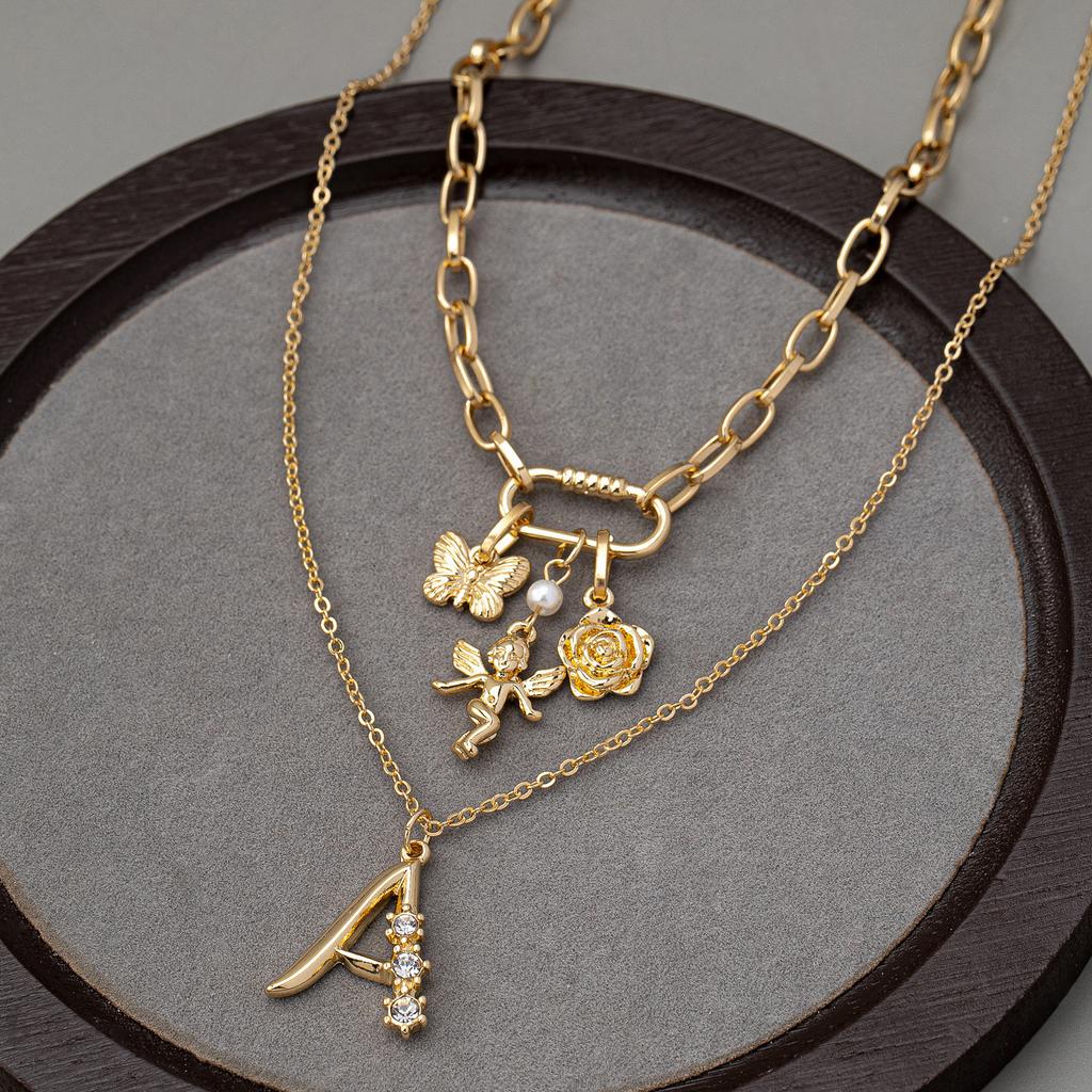 European and American High-end Double-layer Layered Angel Letter Multi Pendant Fashion Personality Light Luxury Niche Necklace for Women