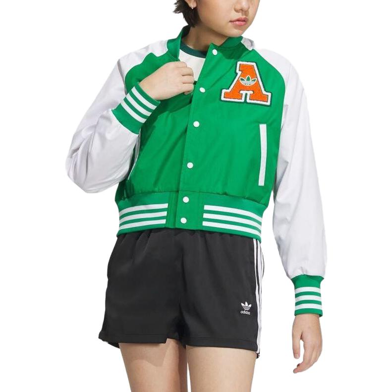 Adidas Originals Color Block Striped Retro Sports Zip Jacket Women Jackets Green IU4769