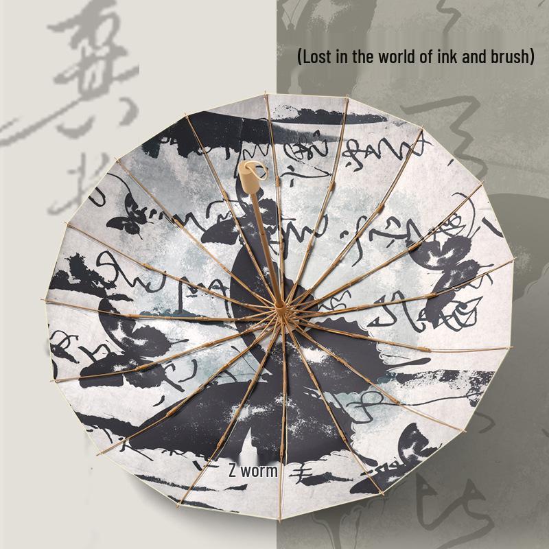 

16-Rib Colorful Folding Dual-Purpose Umbrella with Inner Flower Design, Wind-Resistant & UV Protection, Ancient Style 101 cm