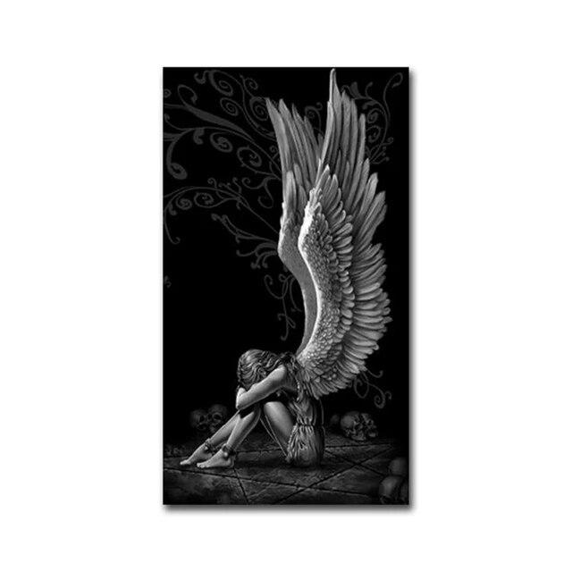 

Дьявол и ангел, холст, картины, серые персонажи, крылья, череп, плакаты и принты, настенные художественные картины для гостиной, украшение для дома, без рамки 20*40cm