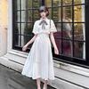 Japanese Dress Short Sleeve Women's Cape Mesh Big Bow Lace Temperament Splicing Long Dress