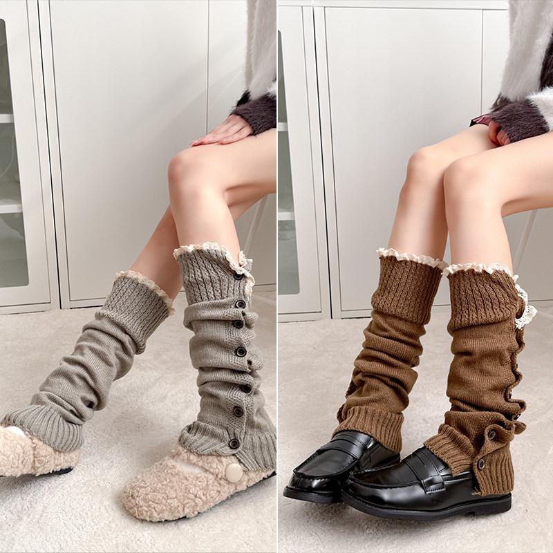 Maillard Rote Spitzensocken für Mädchen - Gemütliche Herbst-/Winter-Strick-Beinwärmer im Y2K-Stil, Perfekt zu Lederschuhen.