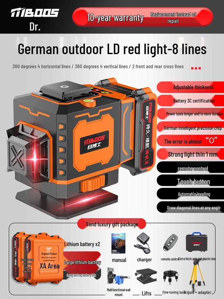 Nível Laser Infravermelho Automático de Alta Precisão de 12 Linhas para Uso Interno/Externo