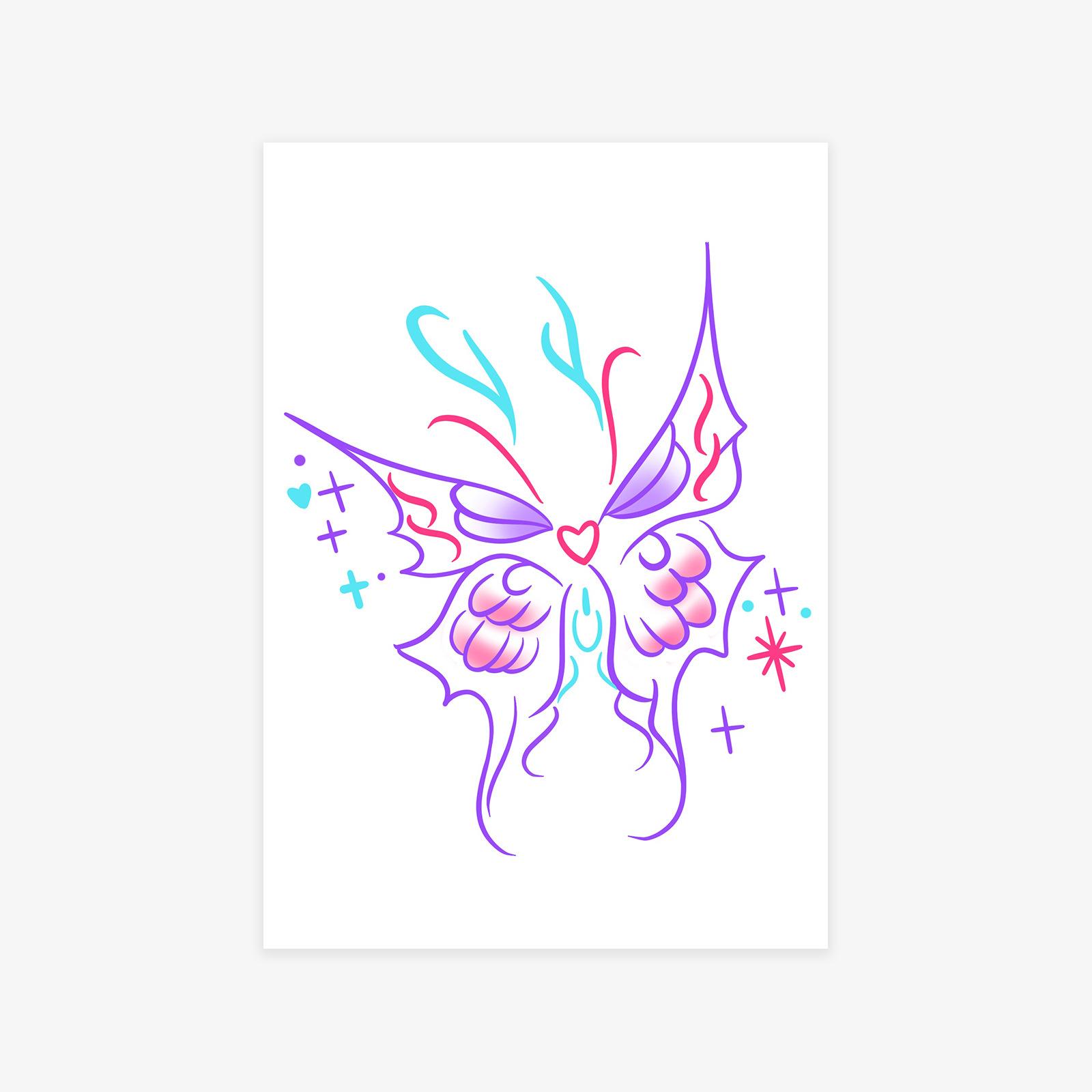 Premium Sense Simple Y2K Wind Babes Dopamine Colored Stars Butterfly Arm Waist Belly Tattoo Sticker 7*10