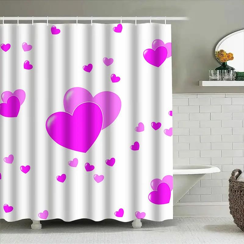 Delightful Pink Hearts Shower Curtain Romantic Bathroom Decor For Home Decoration