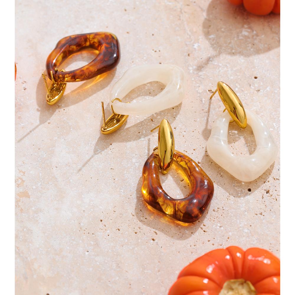 Yhpup Resin Acrylic Geometric Drop Daily Earrings 18K Golden Plated Stainless Steel Attractive Jewelry Amber White