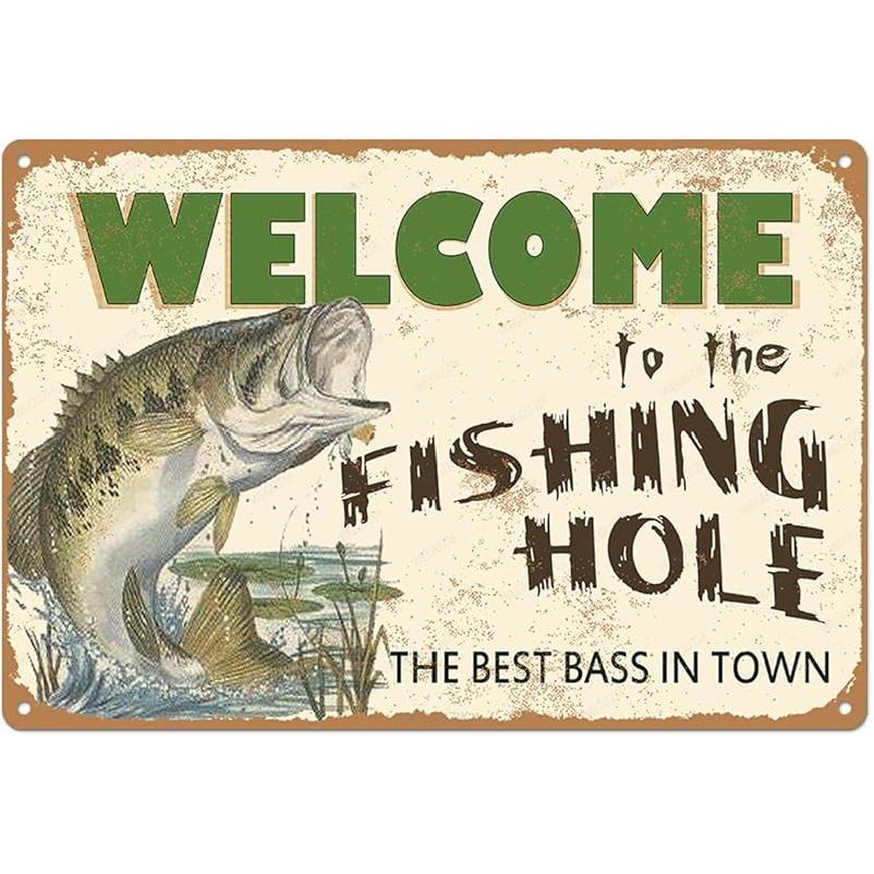 Funny Fishing Signs Life Is Better At The Lake Vintage Metal Fish Painting Art Printing Poster Wall Decor for Home Kitchen Bar Cafe Pub 12x8 Inch