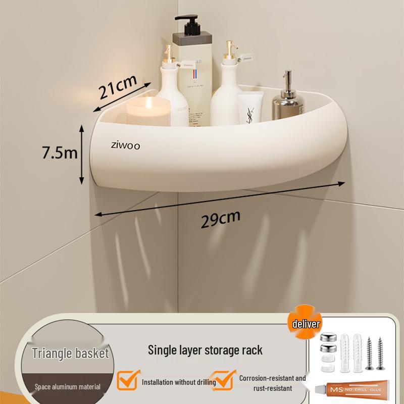 Wall-Mounted Punch-Free Bathroom Shelf for Toiletries and Vanity Storage