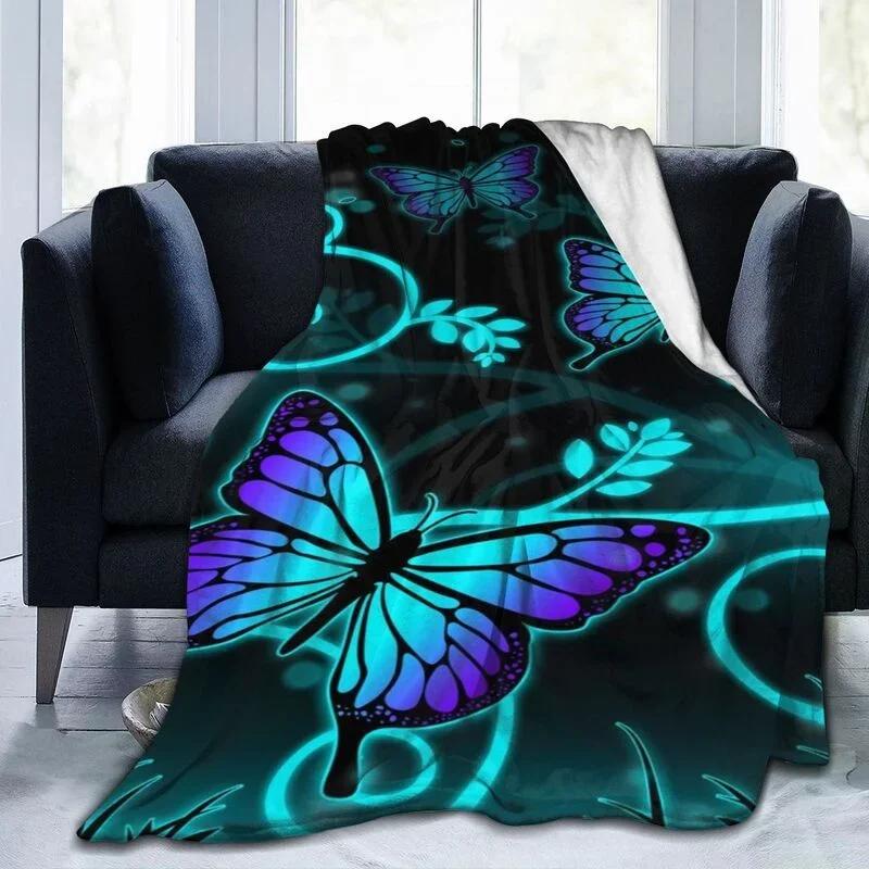 Butterfly Throw Blanket Smooth Lightweight Soft Print Blanket for Travelling Camping Gift Kid Adult Flannel Fleece Blanket Queen