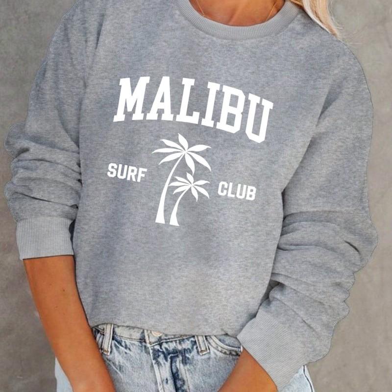 Womens Loose Fit Crewneck Sweatshirt With Letter Print - Streetwear Casual Pullover 2025