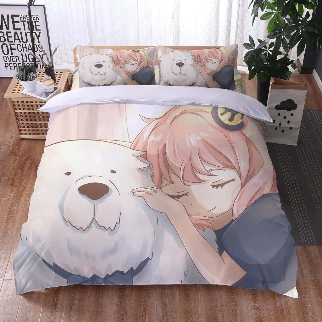 Anime Beautiful Girl Duvet Cover Set ,Cartoon Printed Patterned with Pillowcases, Soft Microfiber Quilt Covers for Girls