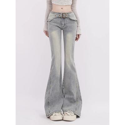 Φθινοπωρινό Ανοιχτό Μπλε Καμπάνα Φαρδύ Παντελόνι Τζιν Γυναικείο Y2k Χαμηλοκάβαλο Vintage Τζιν Παντελόνι Στενό Παντελόνι