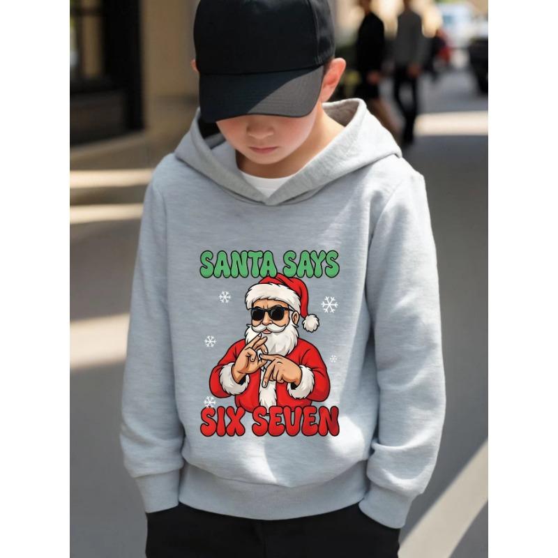 SIX SEVEN Christmas Print Hooded Sweatshirt, Streetwear Casual Style Unisex Men Women Teens Kids, Winter Fall Top