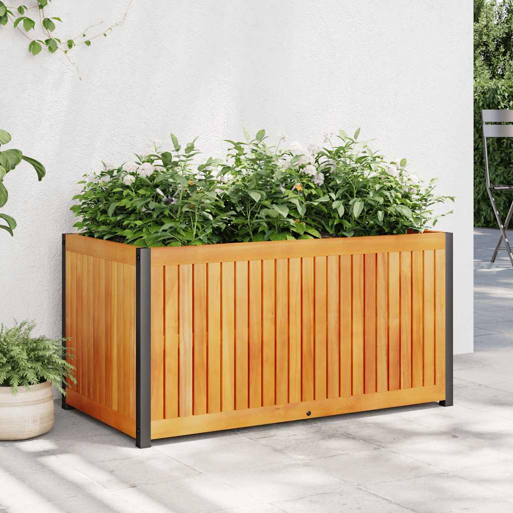 Plant Pot 85x45x44 cm Solid Acacia Wood and Steel