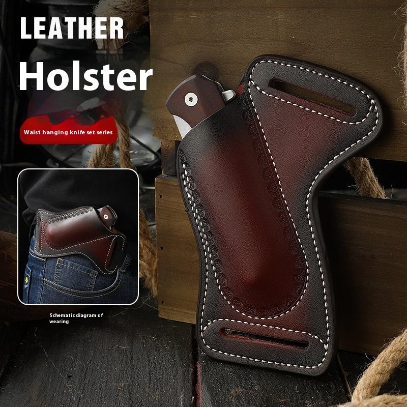 Multifunctional Tool Tactical Storage Leather Holster, Top Layer Cowhide Leather Waist Bag, Folding Knife Storage Case