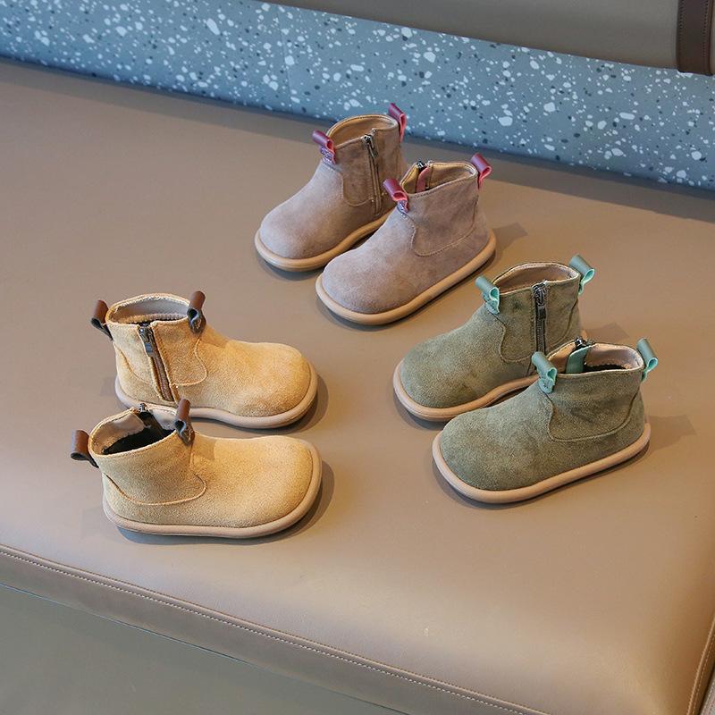 Autumn Winter Children's Plush Martin Boots Girls Versatile Retro Cotton Shoes Boys Solid Color Warm Velvet Cotton Boots
