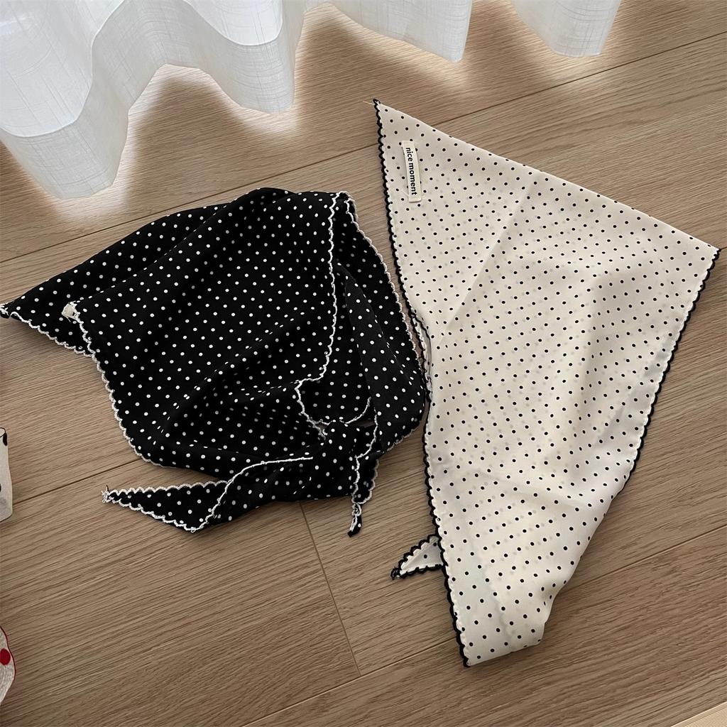 Women's White Head Scarf Korean Polka Dot Scarf Kawaii Triangle Scarf French Small Fresh Scarf Silk Scarf For Hair Sweet Style