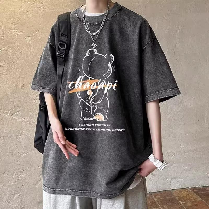 

Летний трендовый мужской комплект из футболки свободного кроя и джинсов - Студенская повседневная одежда XL