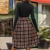 YYFS Women's Fashion Fall Winter Plaid Print Long Sleeve Stand-collar High Waist Casual Dresses