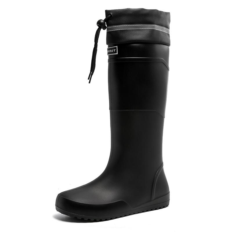 Water shoes extra high tube flat rain shoes men's closure plus fixed cotton lint long rain boots size waterproof glue shoes winter
