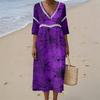 Women's Casual V-Neck Midi Dress with Halloween Print Pattern for Summer Beach and Party Occasions