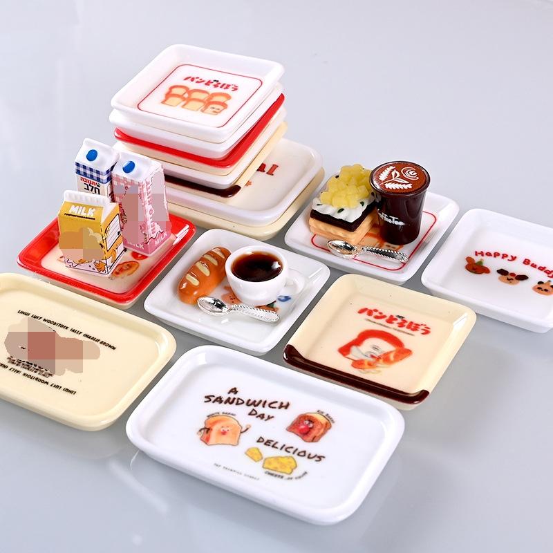 1/12 10Pcs Dollhouse Cartoon Mini Tray Dishes Set Dollhouse Simulation Kitchen Decoration Toy Kid Pretend Play Toys