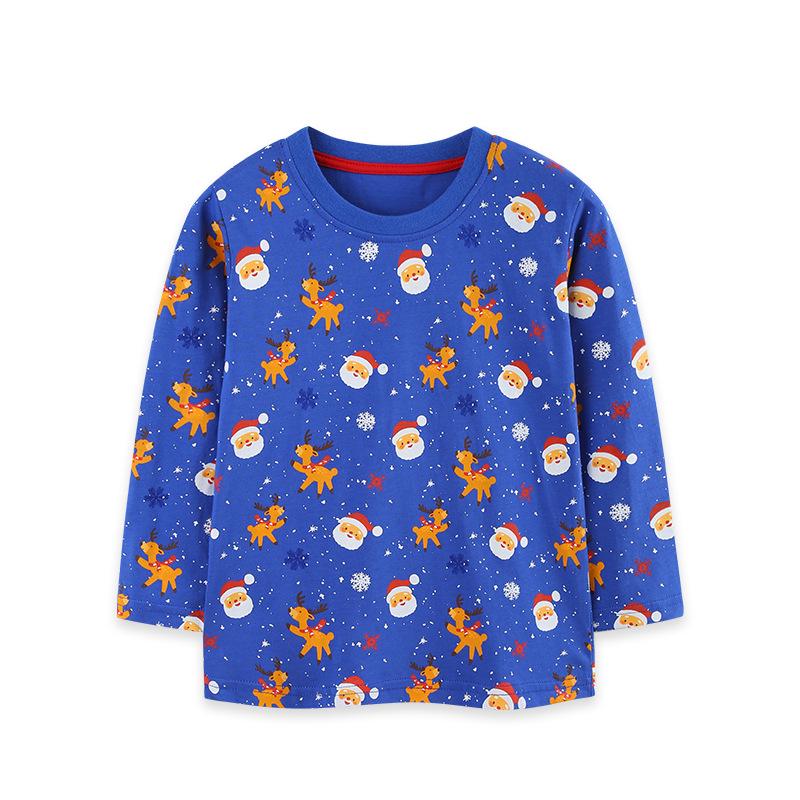 2026 Autumn Kids' Long Sleeve European/American Boys' Christmas Print Pullover T-shirt