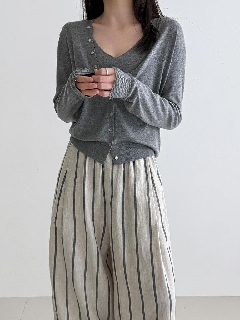 Lu Xi Japanese Retro Linen Striped Wide-Leg Pants - Spring 2026