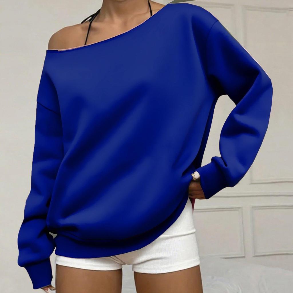Felpa da donna a spalle scoperte, manica lunga, vestibilità larga, colore, pullover casual