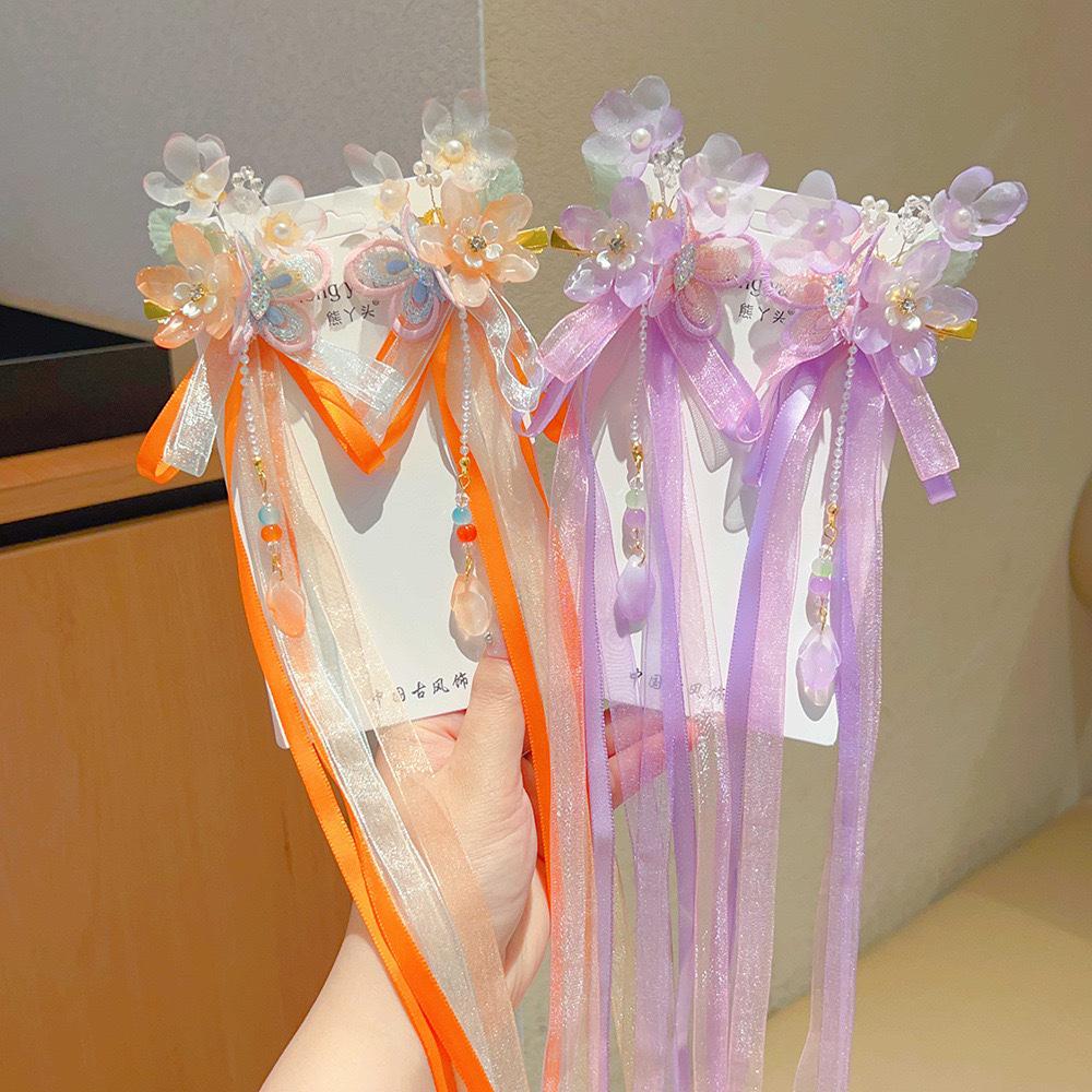 Girls' Hanfu Hair Clip: Fairy Bow with Tassels & Ribbons - No Hair Damage