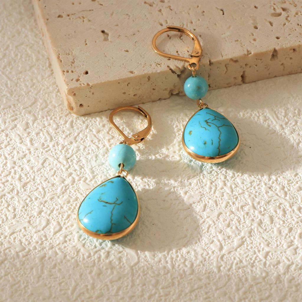 Boucles d'oreilles pendantes vintage françaises turquoise pour femmes - Collection Automne/Hiver