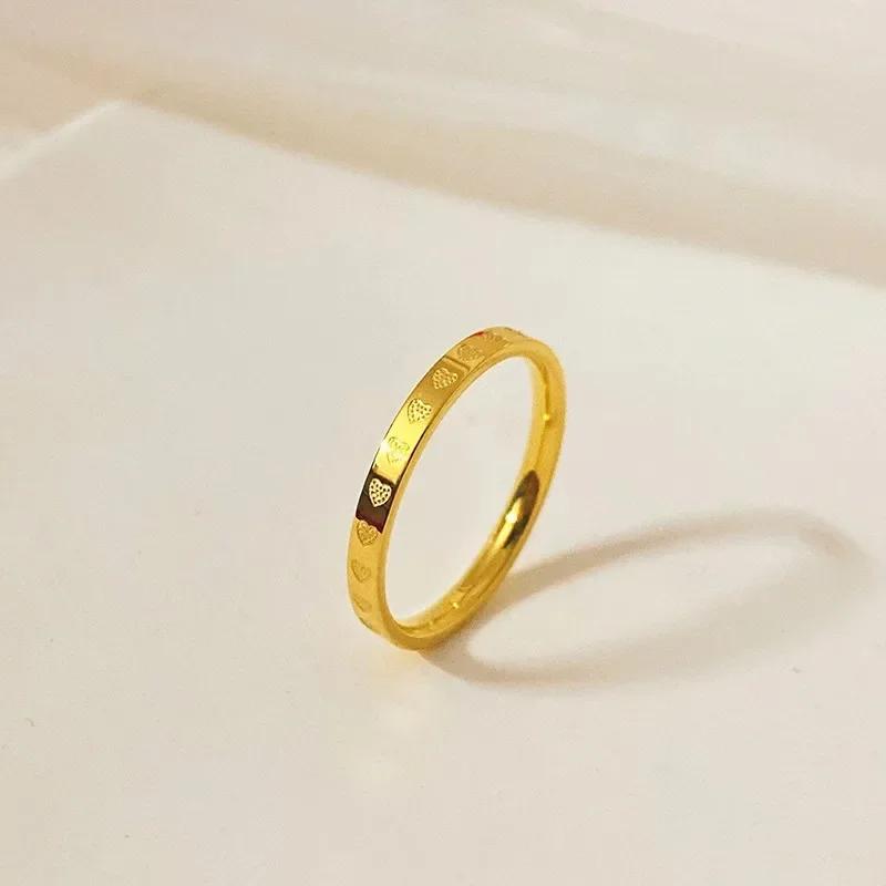 Golden Stainless Steel Heart Rings Women Thin Finger Ring Wedding Band Engagement Jewelry Girlfriend Gift