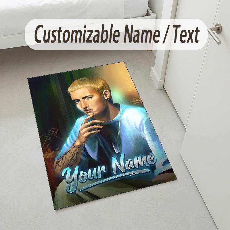 Personalized Crystal Velvet Carpet,Eminem Custom Printed Name, Plush Area Rug For Home Indoor Decor