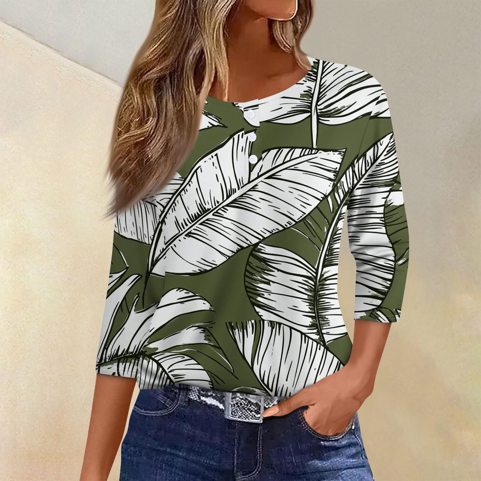 

Жен. Футболка Футболка С принтом Пуговицы Рукав 3/4Ежедневно Выходные Мода Классический Топ с v-образным вырезом Обычный S