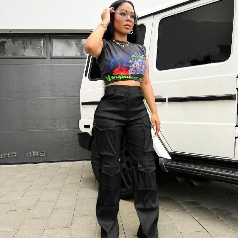 

Весенне-летние женские брюки, модные повседневные однотонные брюки для рабочей одежды с несколькими карманами L чёрный