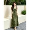 Retro Design French Dress Summer 2026 Korean Version Plaid New Temperament Waist Green Slim Dress