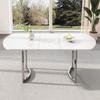 Extendable Dining Table 140/180 x 80 cm, Modern Style, High-Strength Alloy Bracket, Suitable for 4-6 People, White + Silver-Plated Table Legs