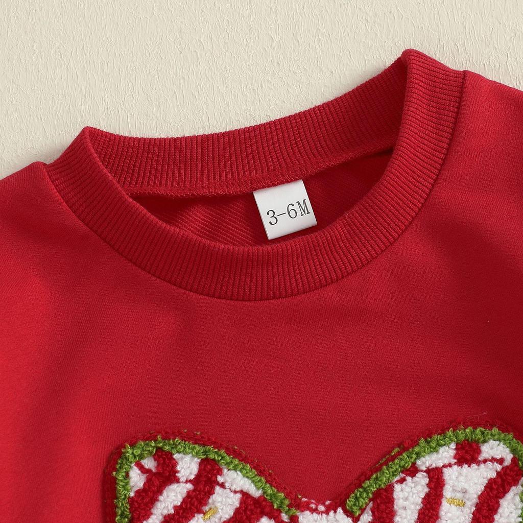 Christmas Baby Girl Red Romper - Cartoon Bow & Embroidery, Long Sleeve.