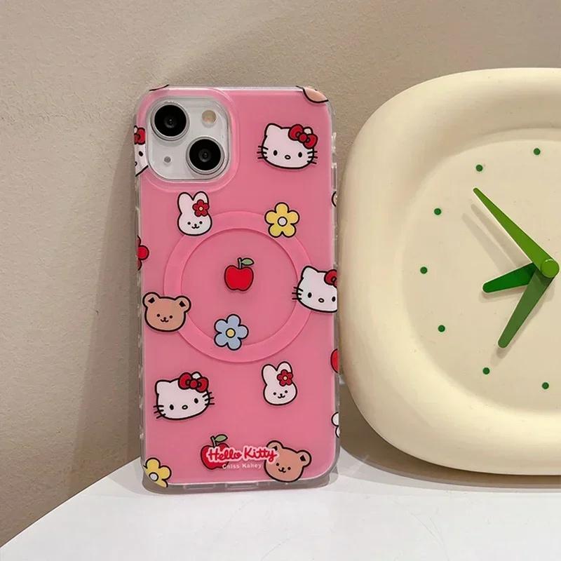 Magnetic Wireless Charging Hello Kitty Phone Holder Case For Iphone 17 Air 17 Pro Max 16 15 14 12 13 11 Pro Max 13 Mini Casing