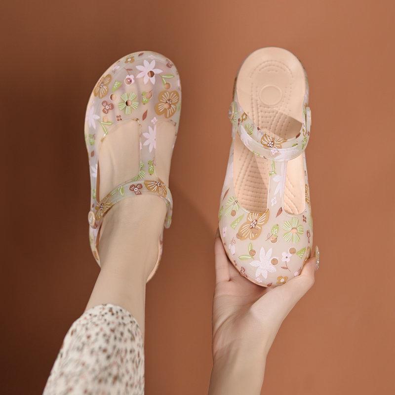 2024 Women's Summer Printed Thick-Soled Beach Sandals - Soft Jelly Shoes for Nurses and Pregnant Women