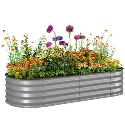 Galvanised Raised Garden Bed, Metal Planter Box with Safety Edging, for Flowers, Herbs, Succulents, Silver