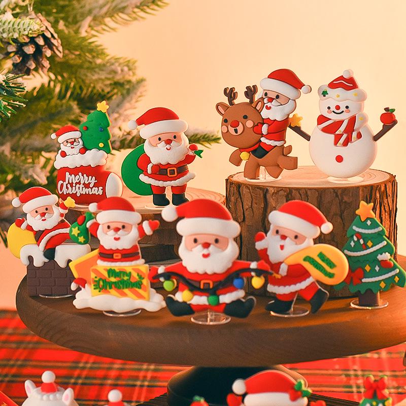 Popular Soft Glue Christmas Cake Ornaments: Santa Claus & Snowman Inserts for Holiday Party Desserts