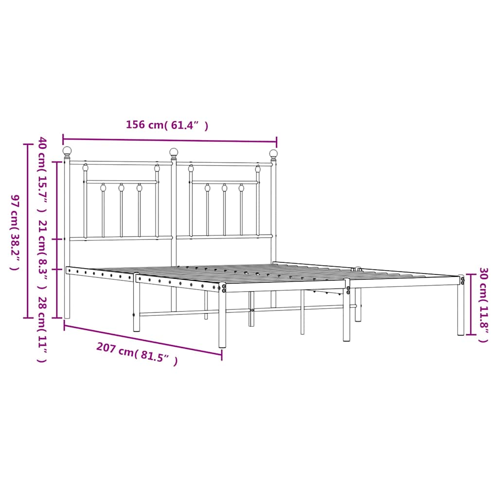 Metal Bed Frame with Headboard Black 150 X 200 Cm