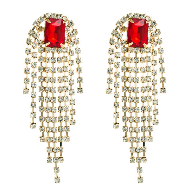 Damen Ohrringe Übertriebene Kristall Quasten Ohrringe Feminin Premium Legierung Lange Hängeohrringe