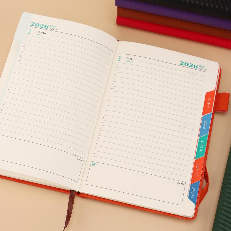 2026 Tages-Monatsplaner Mit Farbigen Monatsmarkierungen Hardcover Leder Tagesplaner 400 Seiten Datiert Für Tägliche Planung