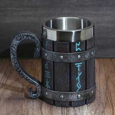Viking Vintage Meşe Fıçı bira kupası Stein Paslanmaz Çelik Astar ile Kahve Fincanı Çay Kupa Büyük Kapasiteli Kupa Pub Bar Parti Hediye