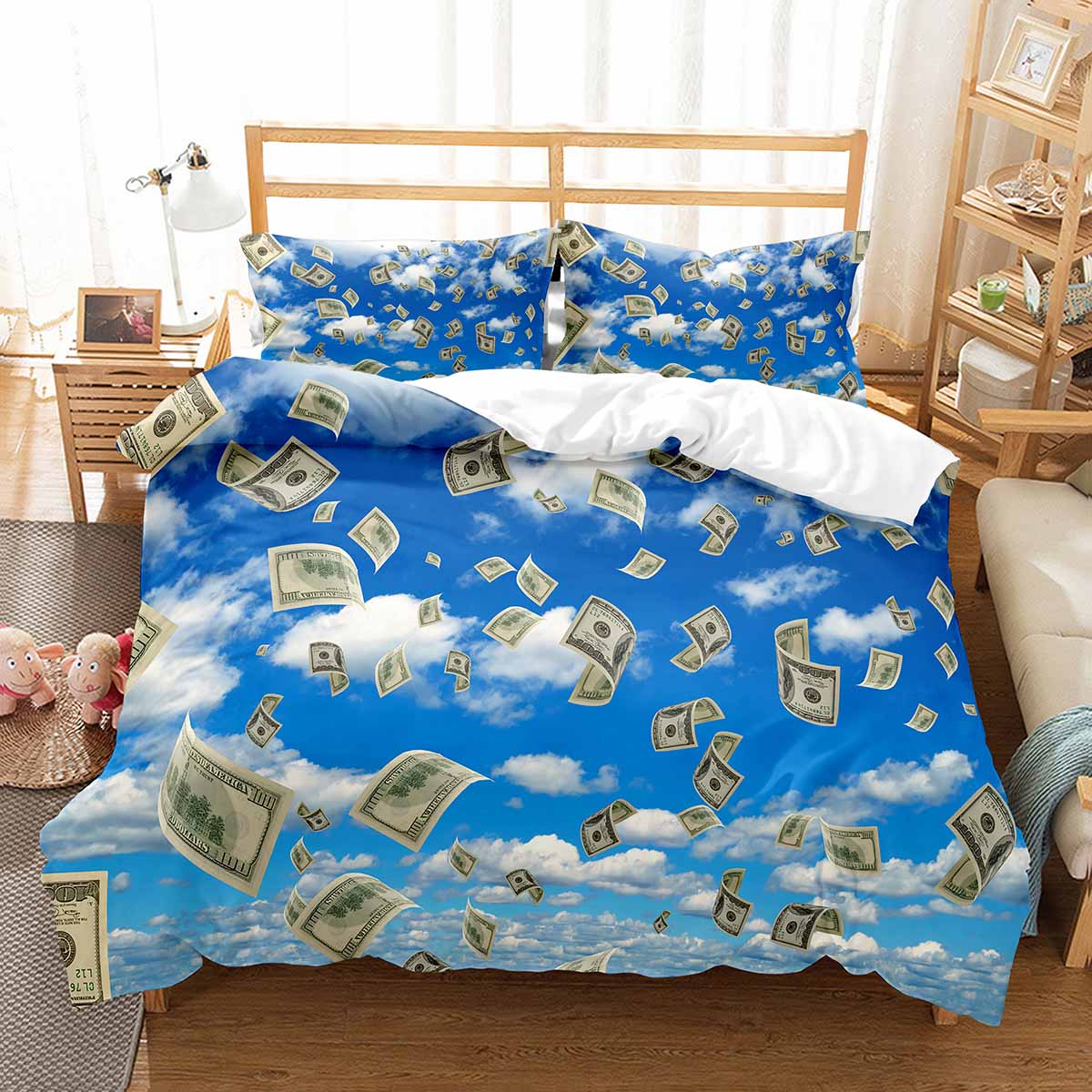 

3D Modern Beding Set Dolar Motif Printed Soft Duvet Cover Vivid Warm Comforter Cover 2/3 Pieces Money Patern Funy King Quen Sized Dimensions 100*200cm Single