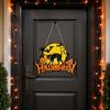 Party Supplies for Halloween Wood Door Hanger Sign, Pumpkin And Black Cat Printed, with Hemp Indoor Holiday Plaque Rope Lanyard, Decorative Wall