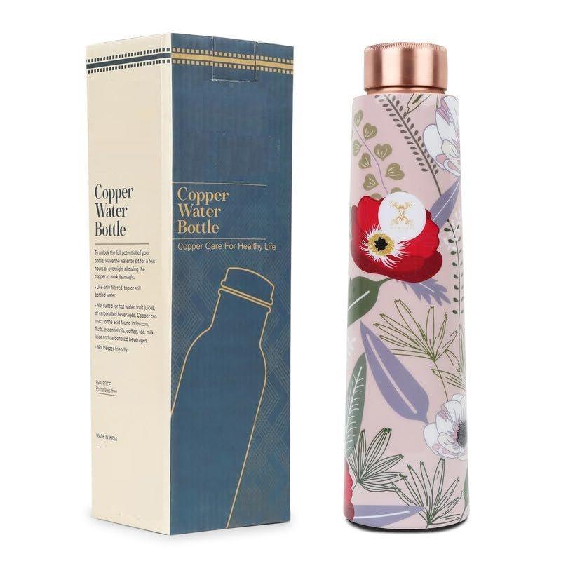 Unlock Ayurvedic Secrets Copper Water Bottle - Multi Colored Design, Leak Proof (900 ml)