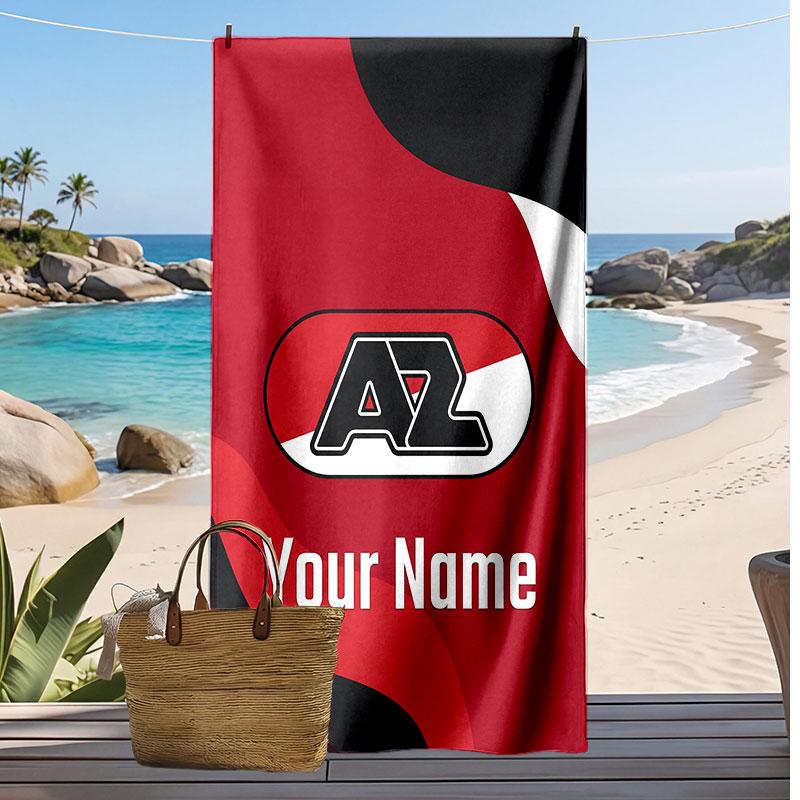 Asciugamano da Spiaggia Personalizzato Stampato AZ Alkmaar Logo Calcio Supporto Nome Personalizzato Testo Asciugamano Assorbente Per Sport Viaggio Regalo Speciale